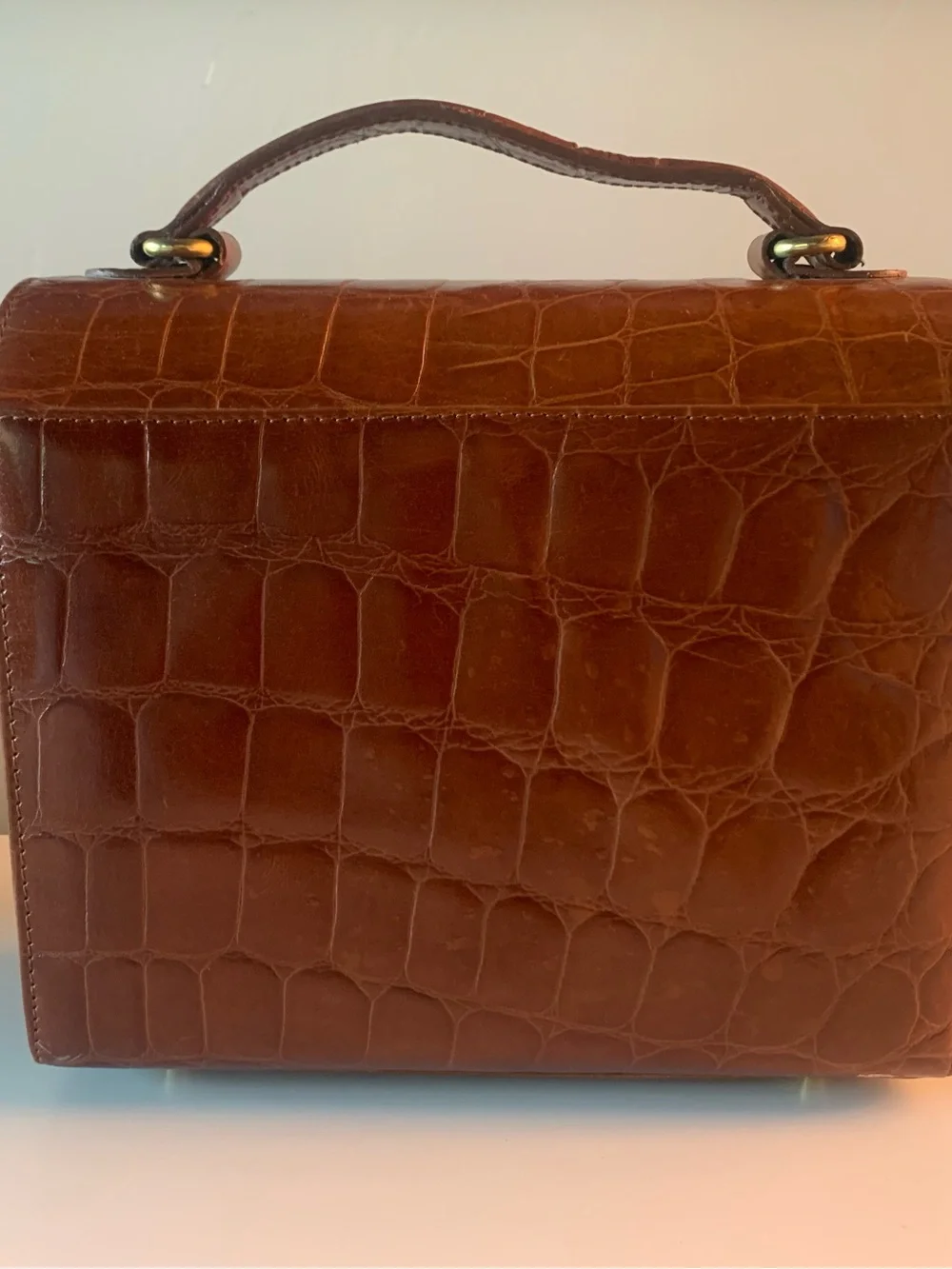 Talbots Structured Croc-Embossed Satchel in Brown. Gold hardware.